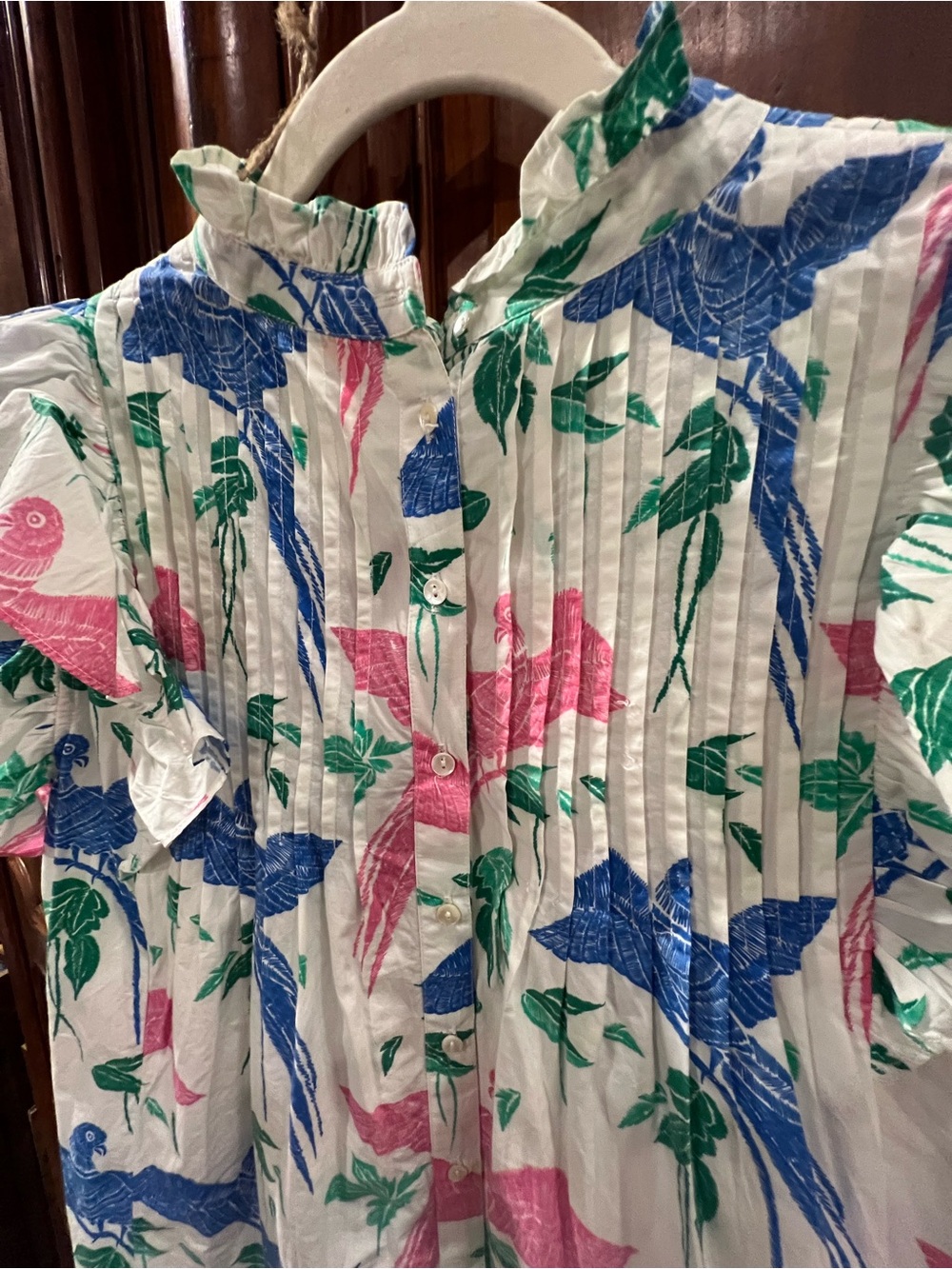 Oliphant Pintuck Ruffle Mini Dress In Macaw Print - Picture 8 of 11